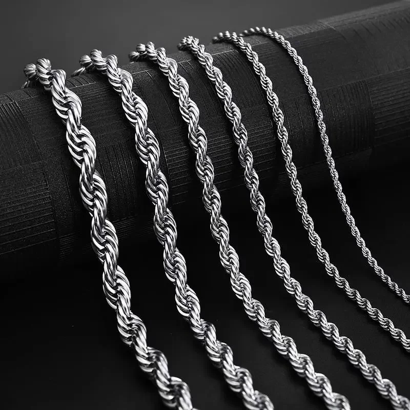 925 Sterling Silver Chain Necklace Men - Collar de cadena de cuerda de
