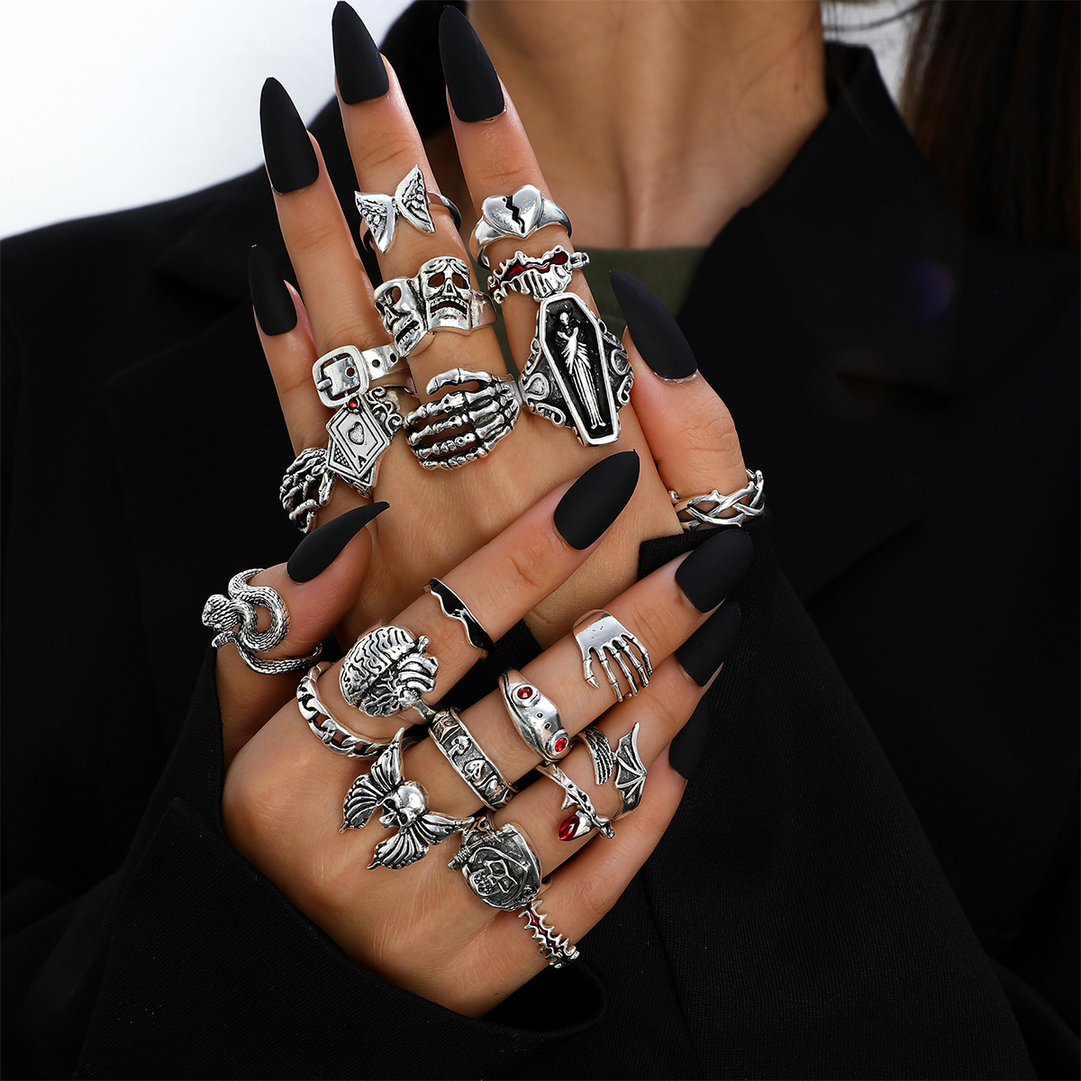 Vintage Punk Knuckle Rings Set - Juego de 23 anillos geométricos de