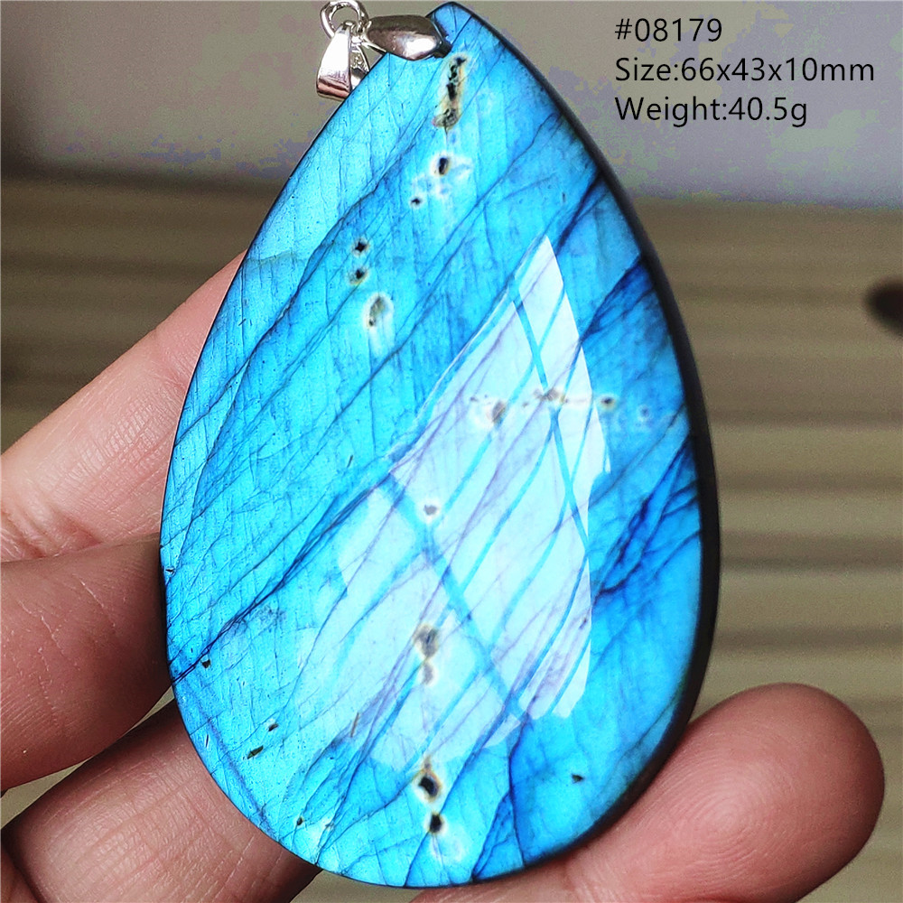 925 Sterling Silver Chain Necklace Men - Colgante de Labradorita Azul Natural, Joyería