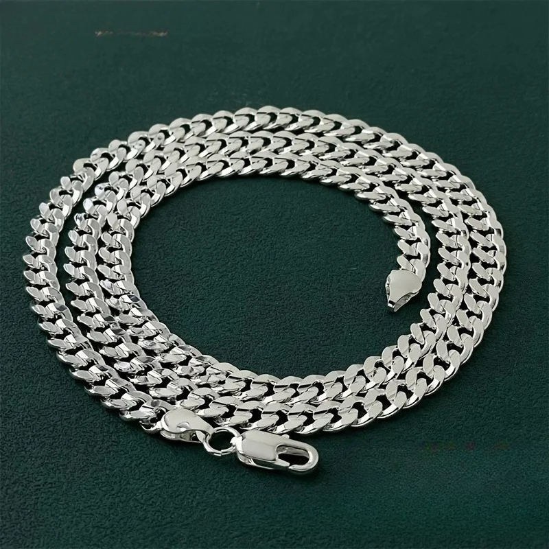 Collar de cadena cubana de pla - 925 Sterling Silver Chain Necklace Men reseña y precio
