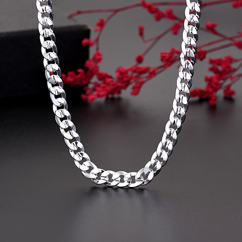 Collar de cadena cubana de pla - 925 Sterling Silver Chain Necklace Men reseña y precio