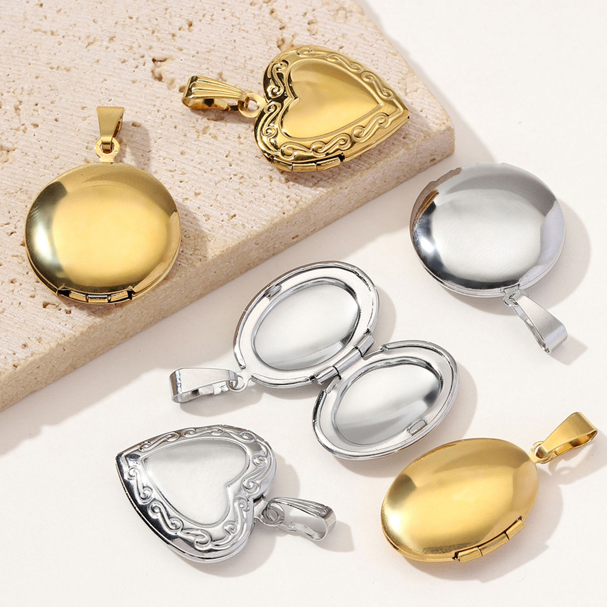 3 unidades/lote, venta al por  - Heart Locket Necklace Photo reseña y precio